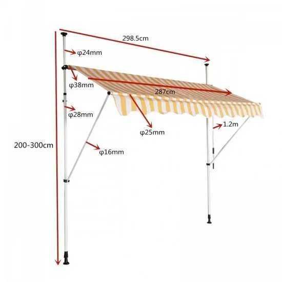 Markiza balkonowa 300x120cm Szara - NOWA