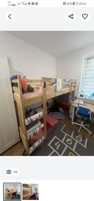 Łóżko  drewniane z andresola 90x200 wraz z materacami