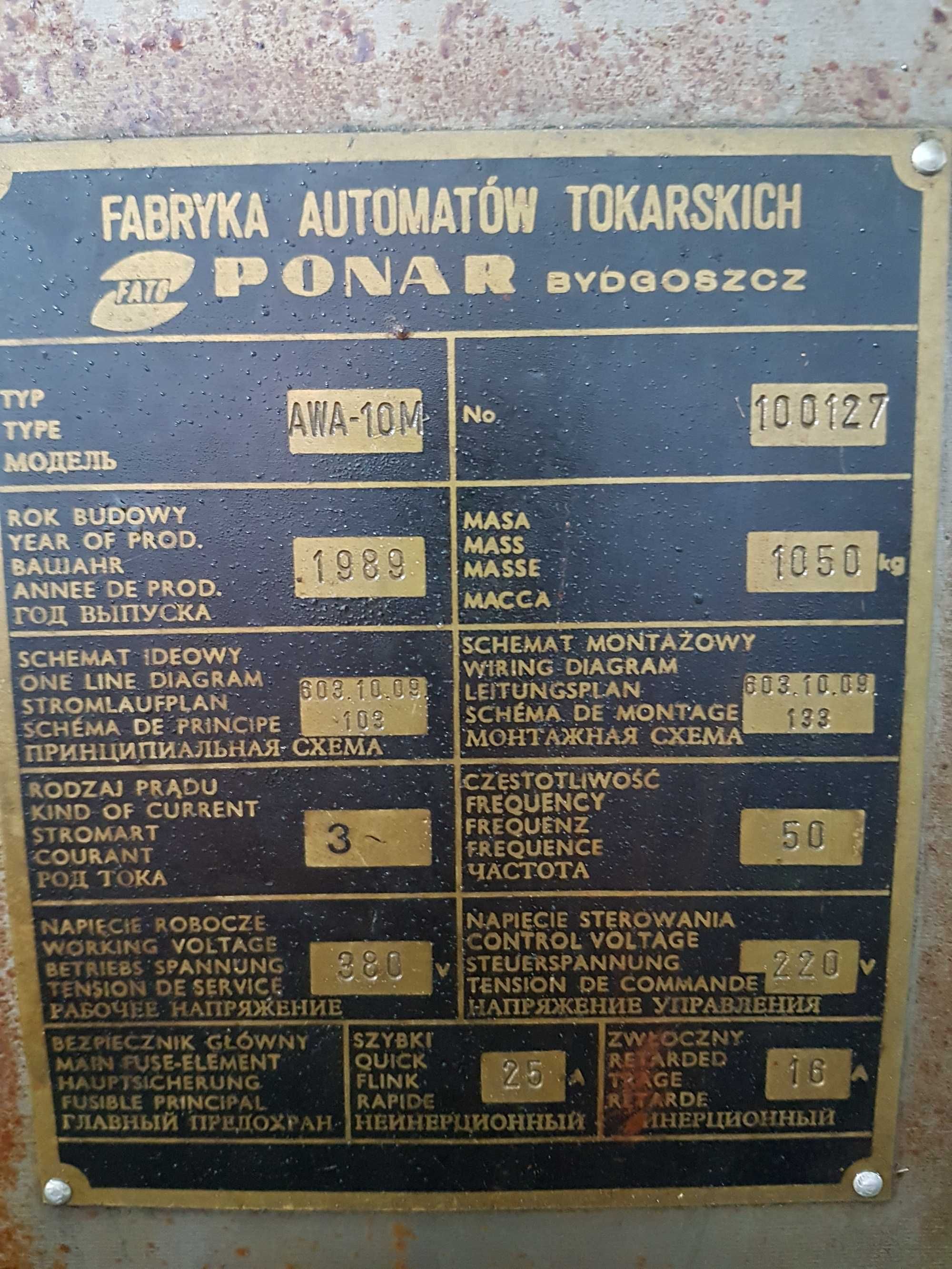 Automat tokarski do metalu (wzdłużny) z podajnikiem AWA 10 M