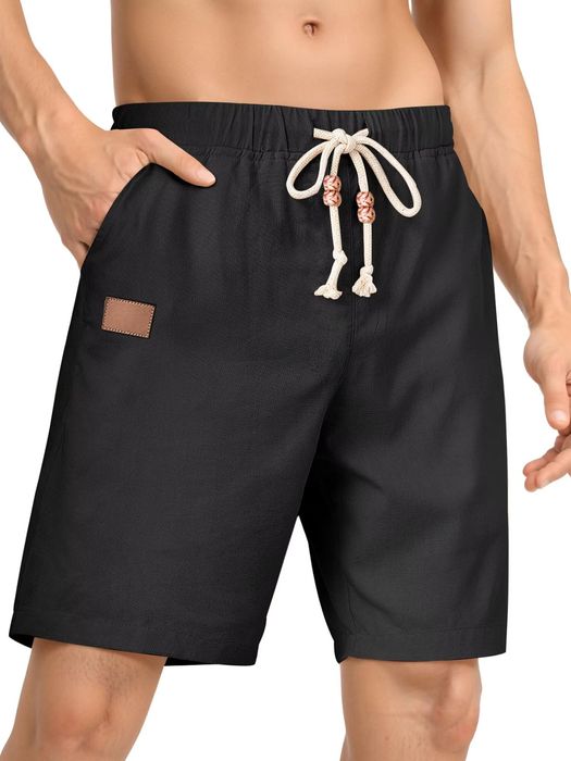 Czarne Męskie Szorty Cargo Chino Lniane Rozm. 38