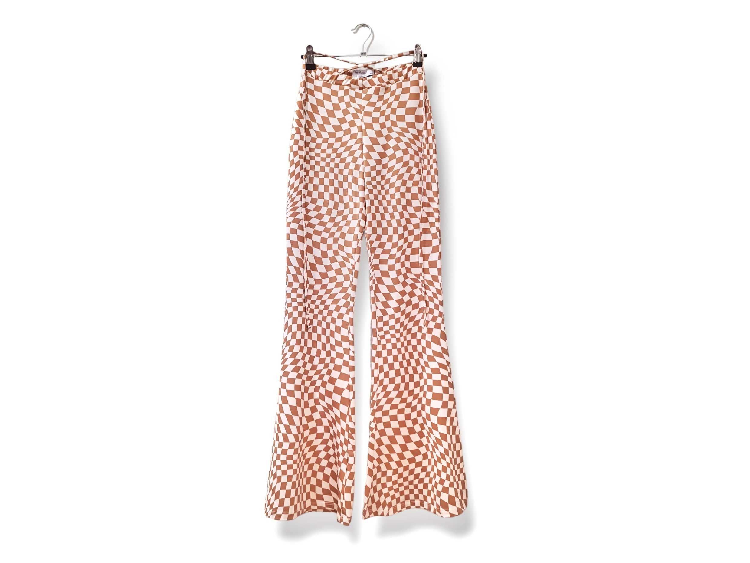 Spodnie szerokie w kratkę wiązane sznurowane Bershka r. 34/XS