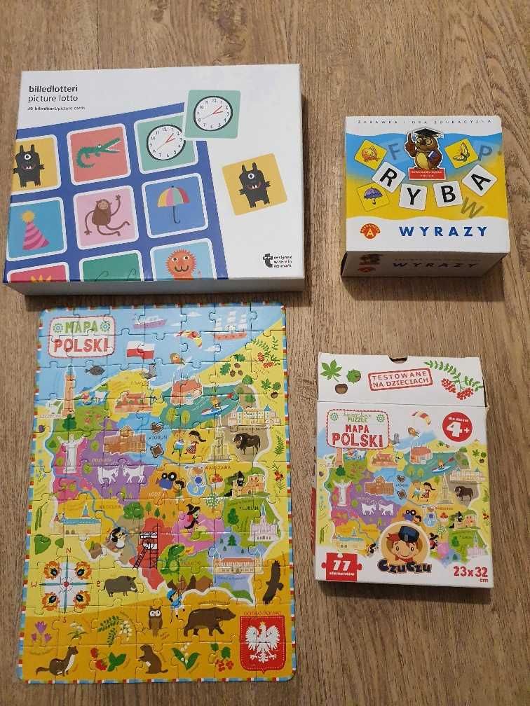 Puzzle mapa Polski i 2 gry edukacyjne dla dziecka 4-8 lat.