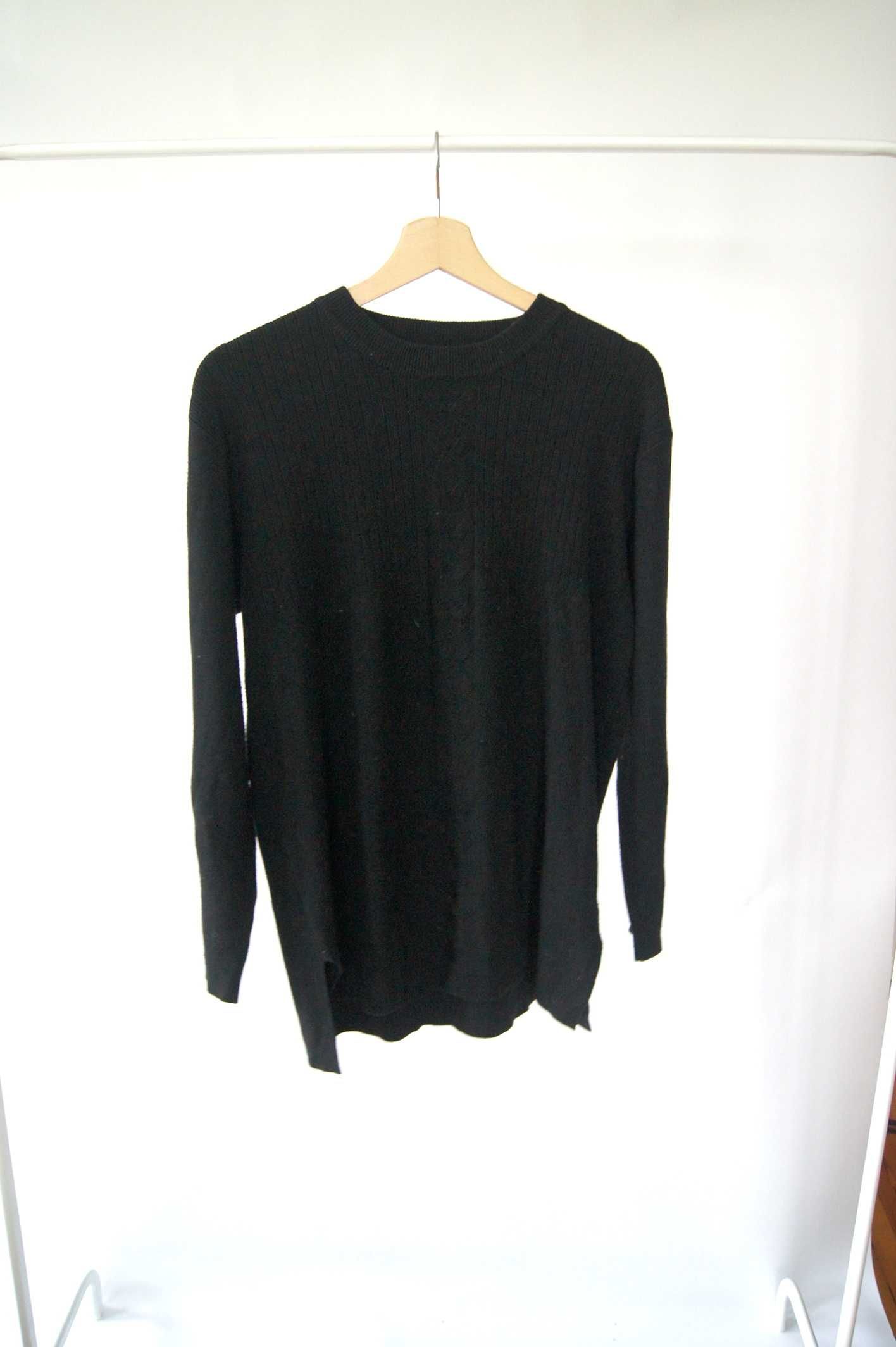 Czarny długi elegancki sweter 40 42 XL bluzka z długim rękawem