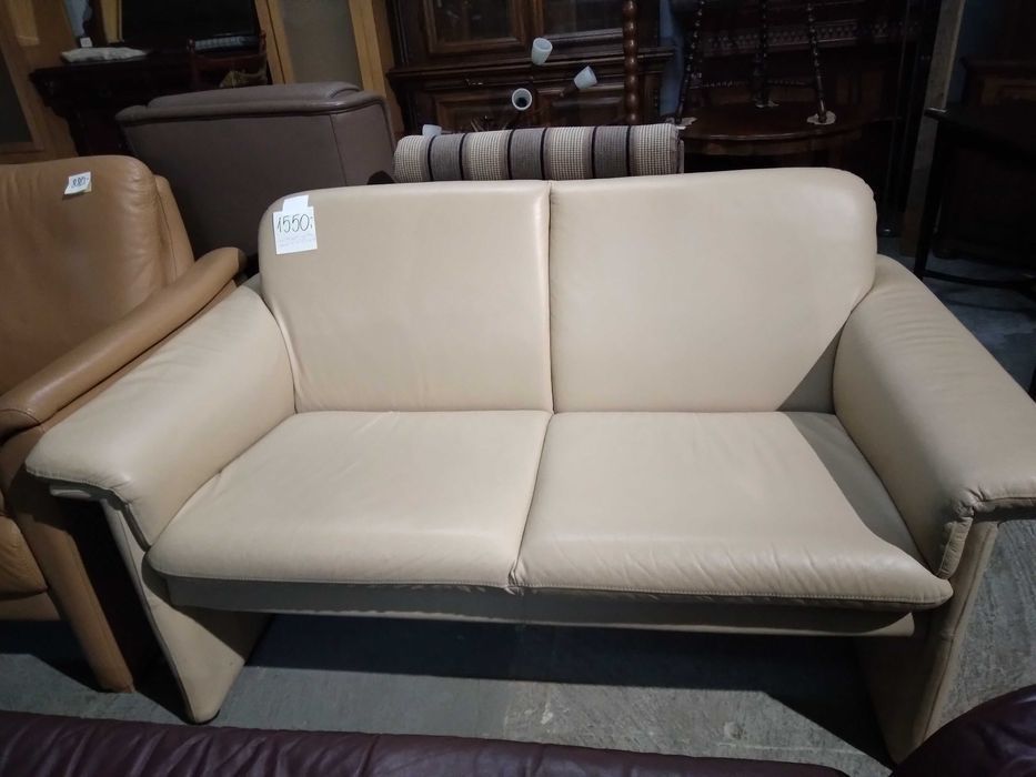 Sofa kanapa skórzana beżowa 2 osobowa skóra naturalna FV DOWÓZ