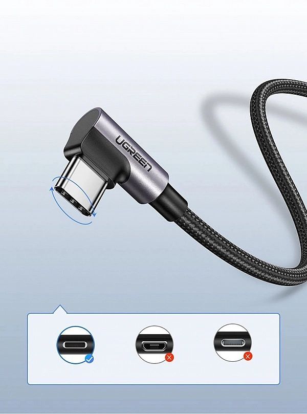 Kątowy kabel przewód USB - USB Typ C 1m 3A szary