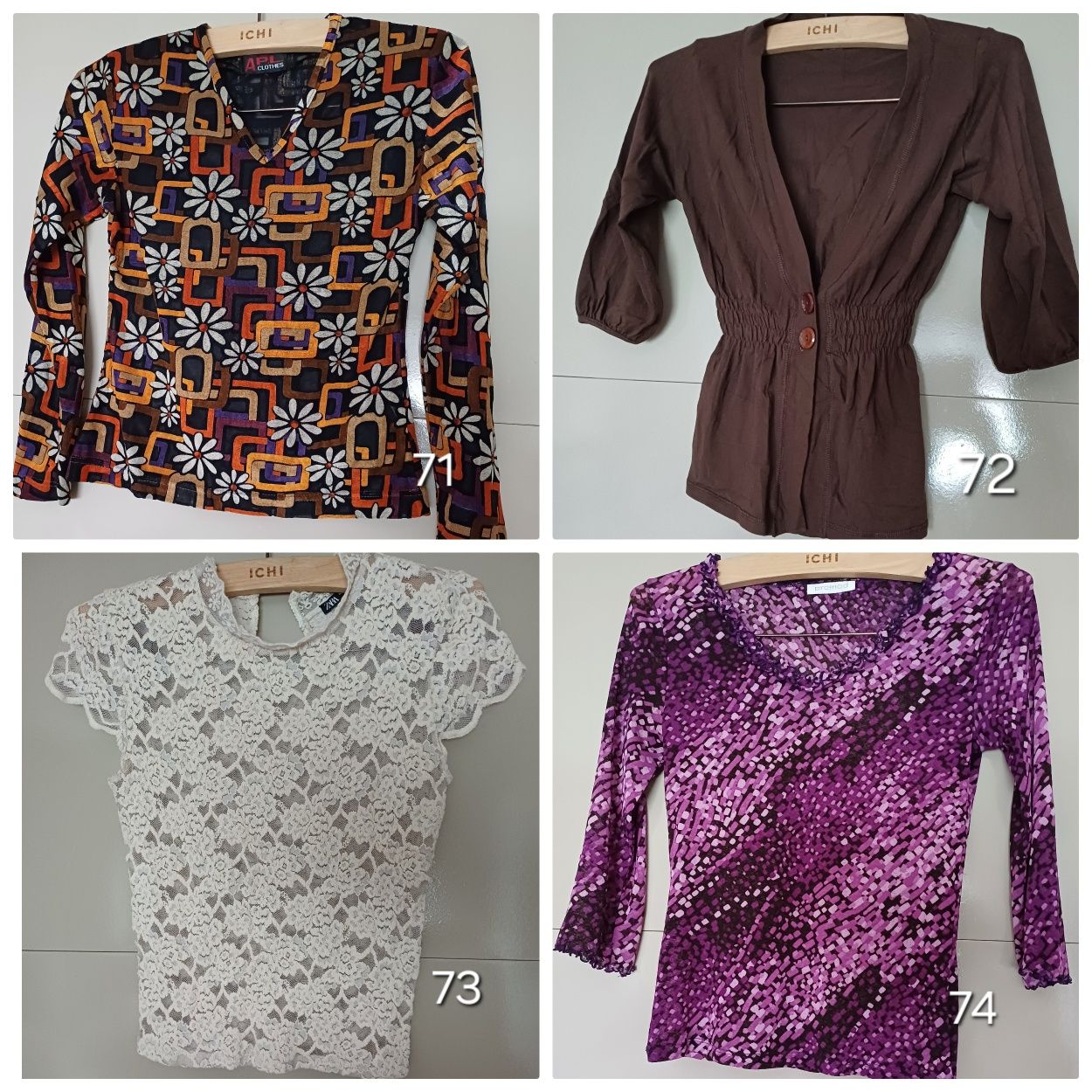 Blusas, camisolas de malha, tops...
Tamanho S/M/L
Várias marcas Zara,