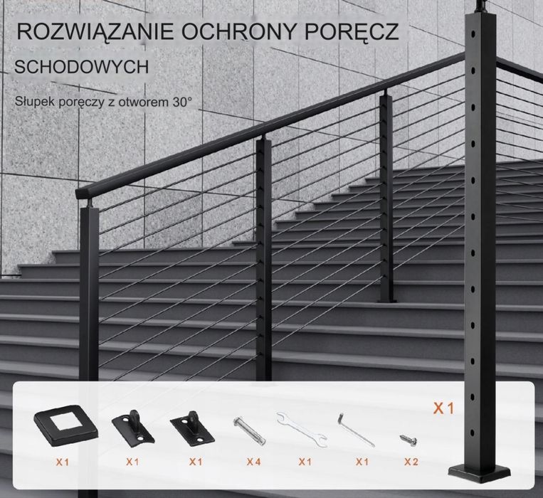 Słupek Poręczowy z Otworem Kątowym Czarny