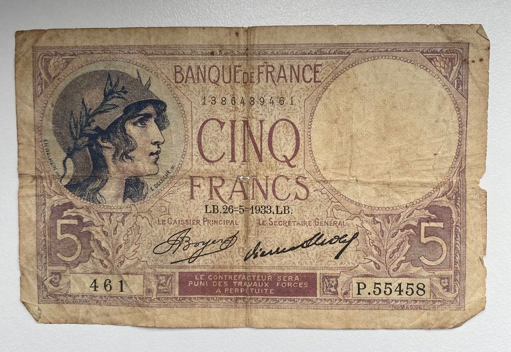 Francuski banknot z 1933 r.