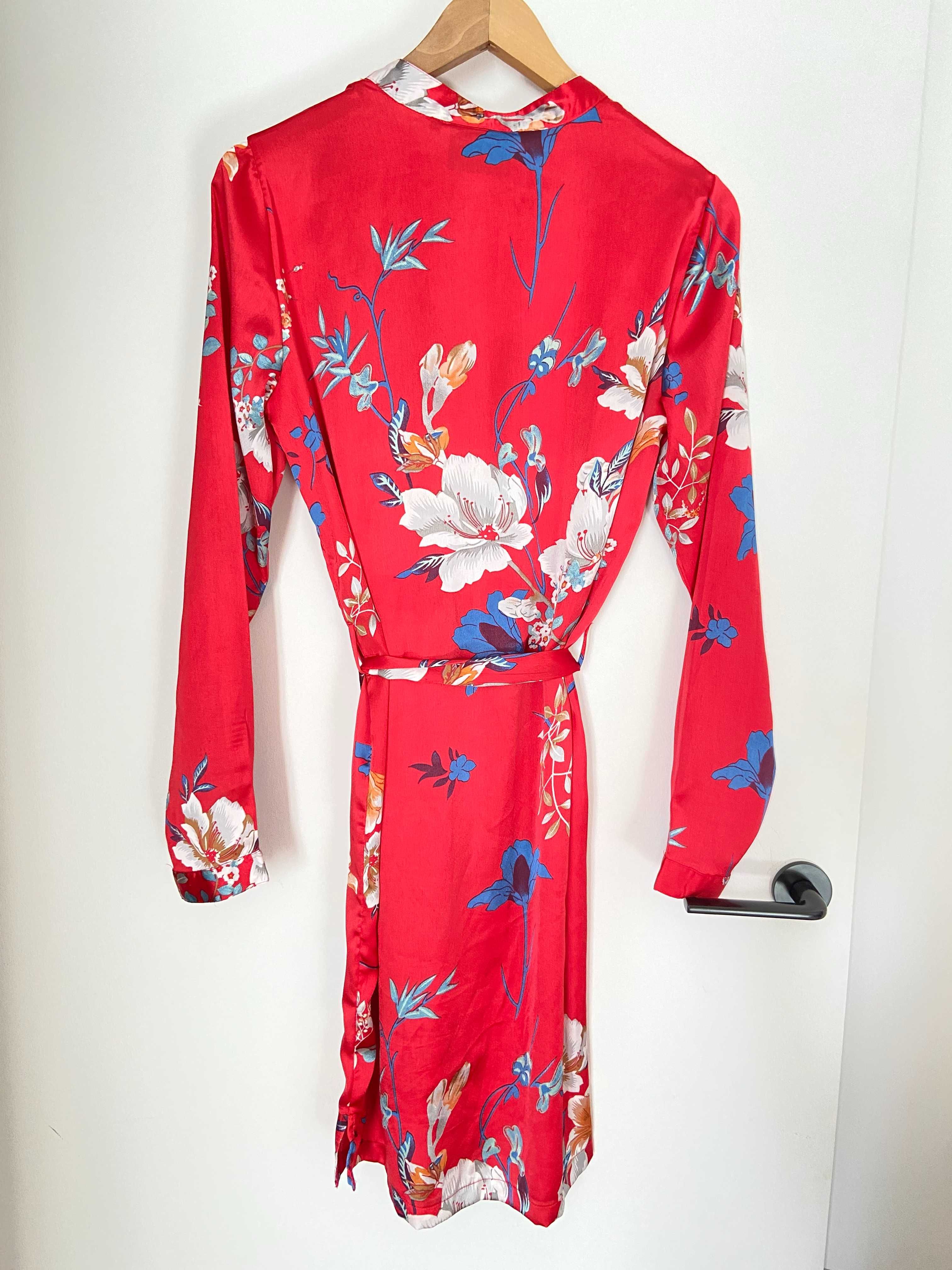 OBJECT sukienka japońska kimono szmizjerka czerwona w kwiaty rozm. 34