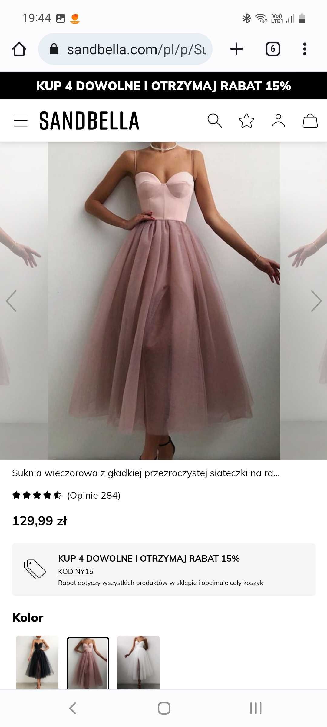 Sukienka Sandbella pudrowy róż, tiul, roz. M/L, nowa