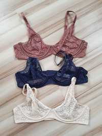 Komplet trzech koronkowych biustonoszy Primark 80B stanik lingerie