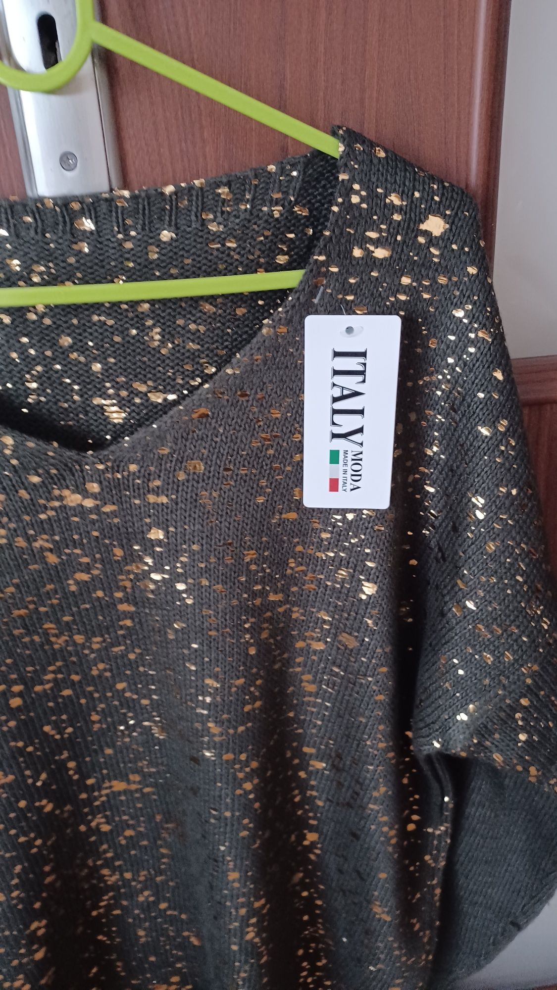 Sweter damski zielony złoty Italy Moda 50