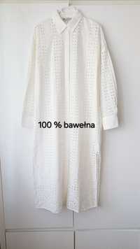 ZARA sukienka ażurowa haft angielski midi biała tunika plażowa bawełna