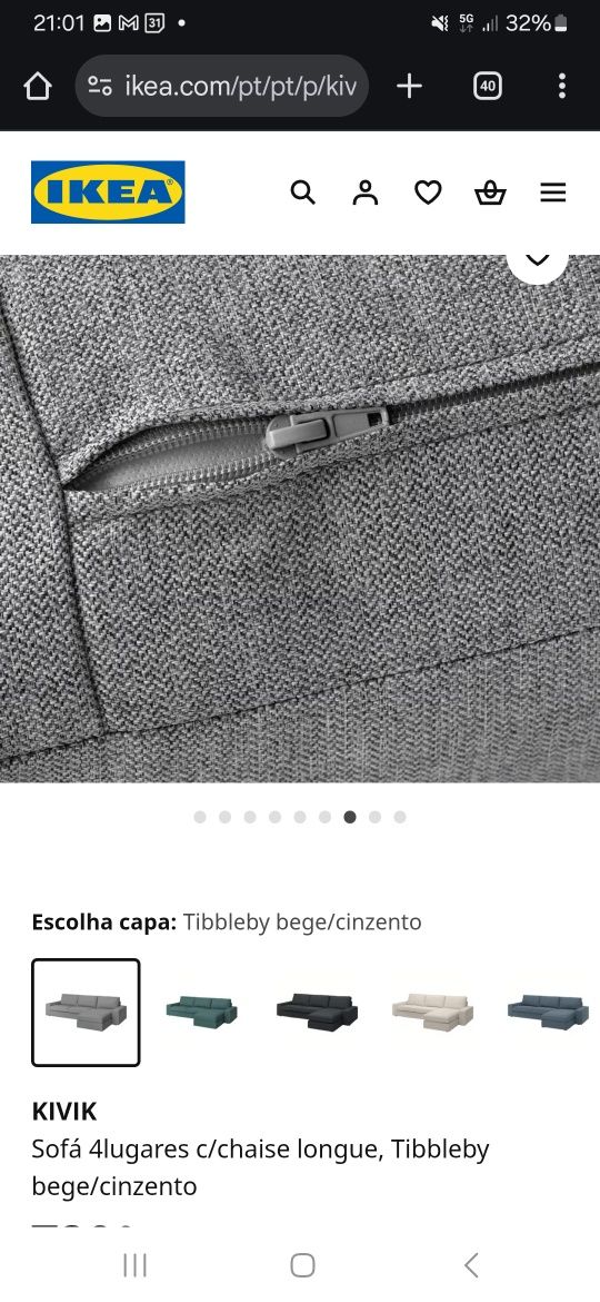 Sofá KIVIK IKEA 4 lugares com chaise longue
Usado como novo - estrutur