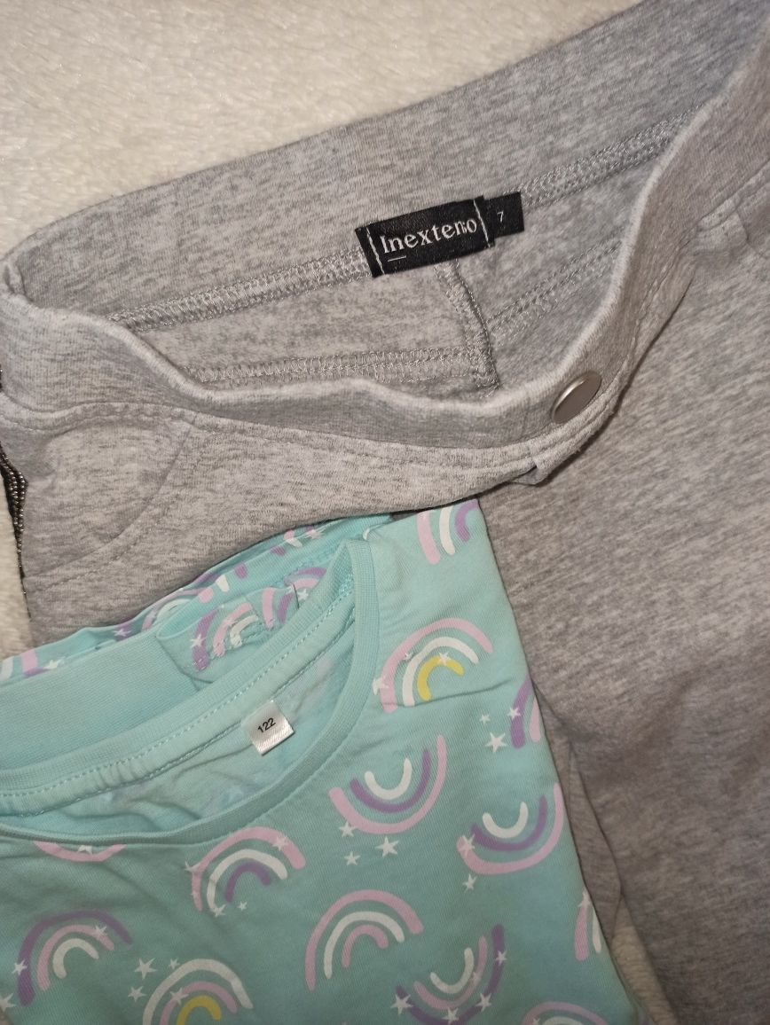 Zestaw legginsy ocieplane + bluzka + koszulka nocna r 122 (6-7 lat).