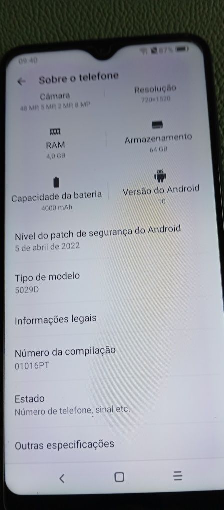 Telemóvel Vodafone Alcatel 3L desbloqueado à rede