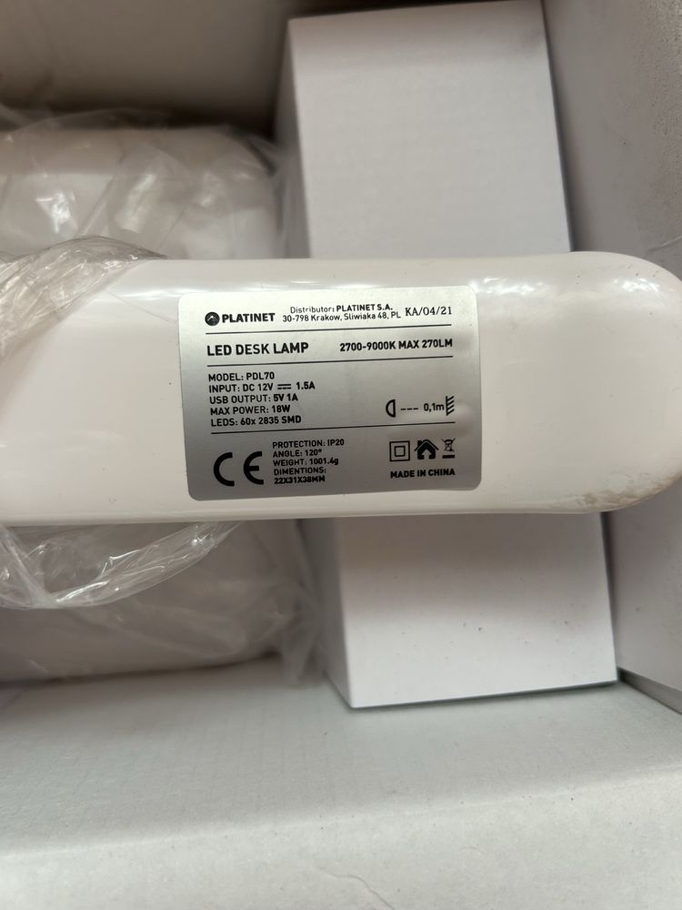 Lampa biutowa LED biała 4 tryby świecenia + wejście USB - PDL70 - nowa