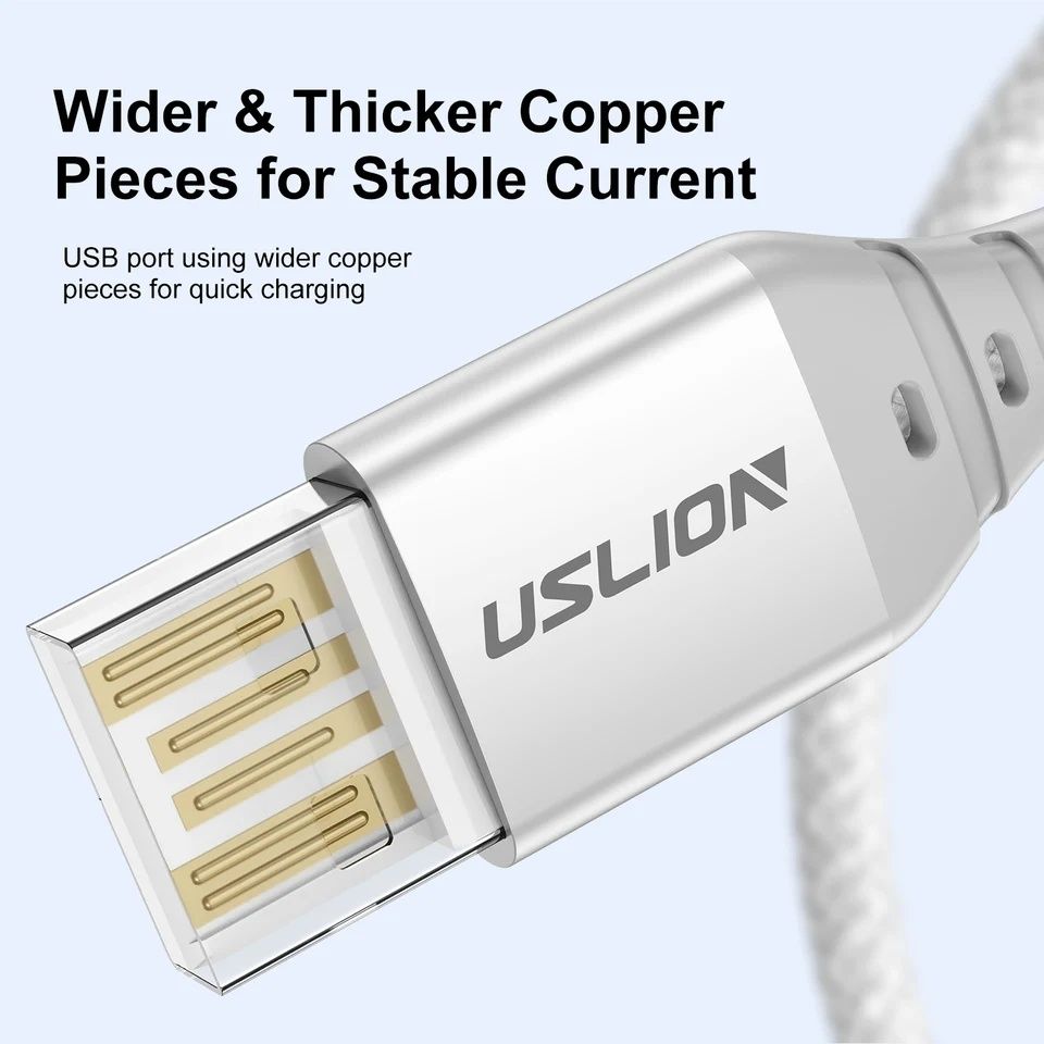 Усиленный шнур USLION USB Type C 3 A длина 1м, кабель быстрой зарядки.