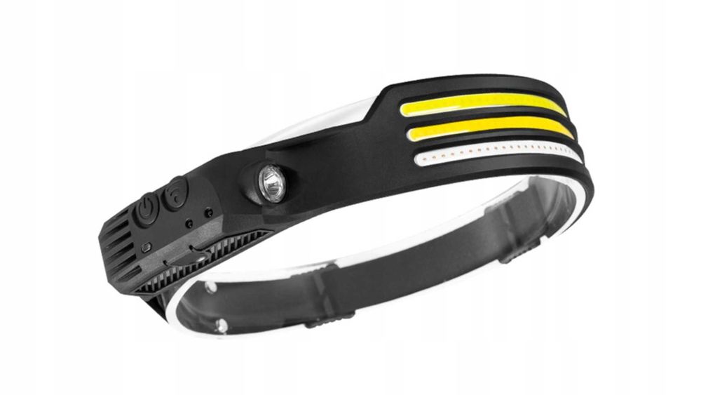 Mocna Latarka Czołowa 3 paski LED COB Czujnik Ruchu USB-C