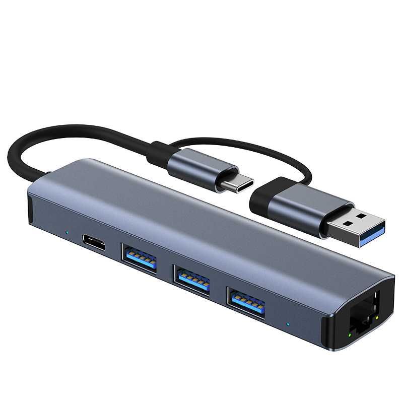 Rozgałęziacz adapter USB HUB przejściówka USB-6w1 3xUSB 3.0 LAN TYP-C