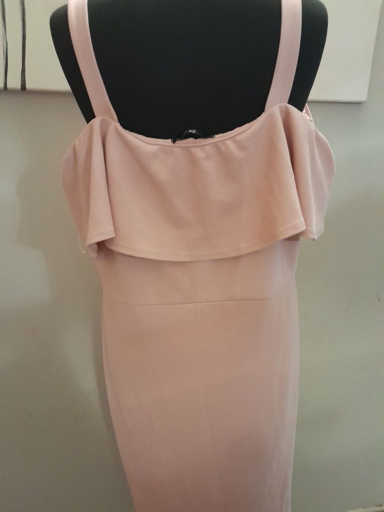 Sukienka pudrowy róż hiszpanka plus size XXL 3XL 46 44