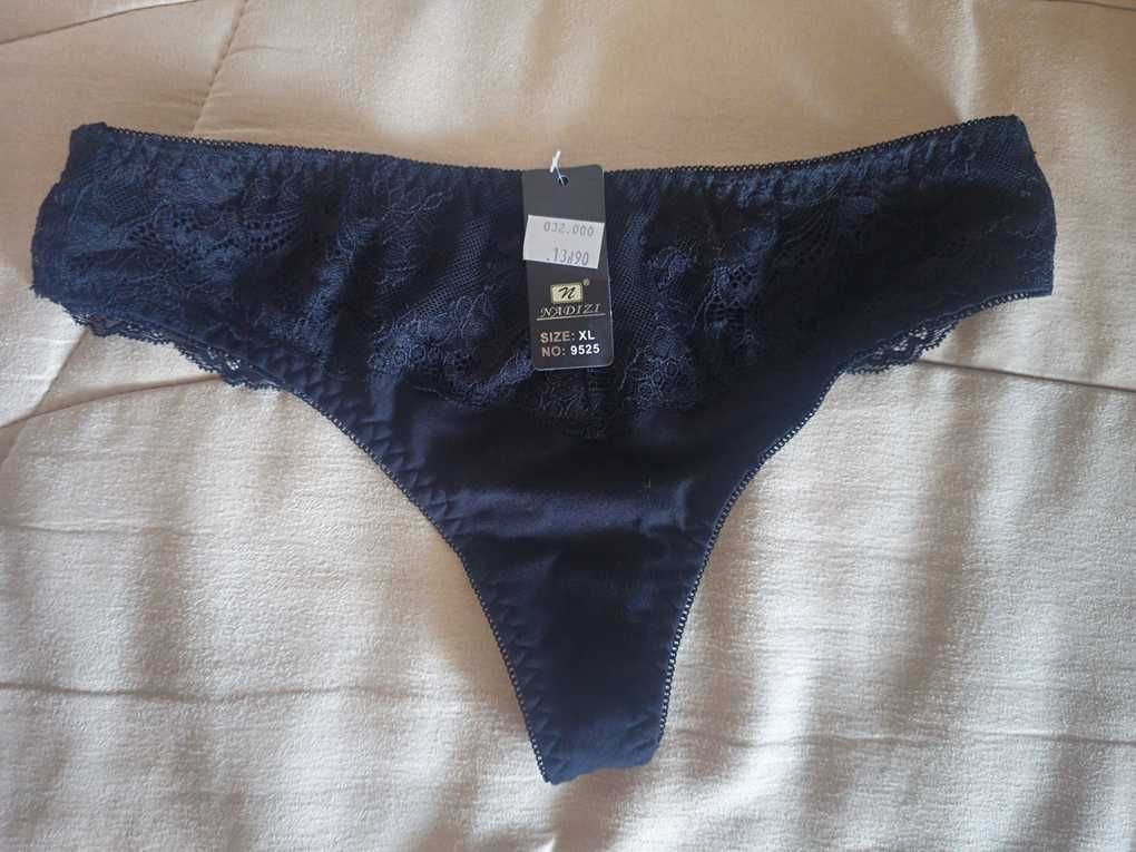 Stringi czarne, koronka, XL, nowe z metką