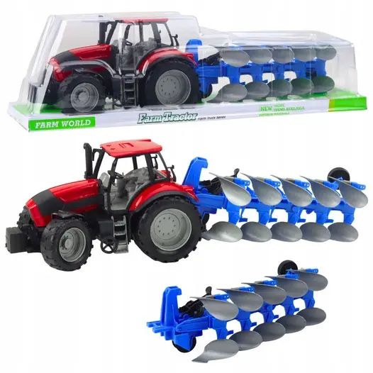 Traktor Rolniczy Farmerski Z Pługiem Napęd Czerwony. LEAN Toys