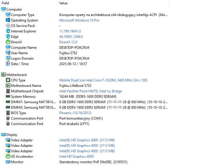 Fujitsu LifeBook S752 14"HD/ Core i7/ 16Gb/ 250Gb /Made in Japan