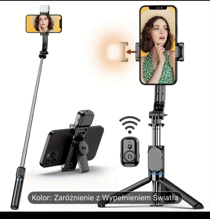 Rozsuwany statyw do telefonu z lampką