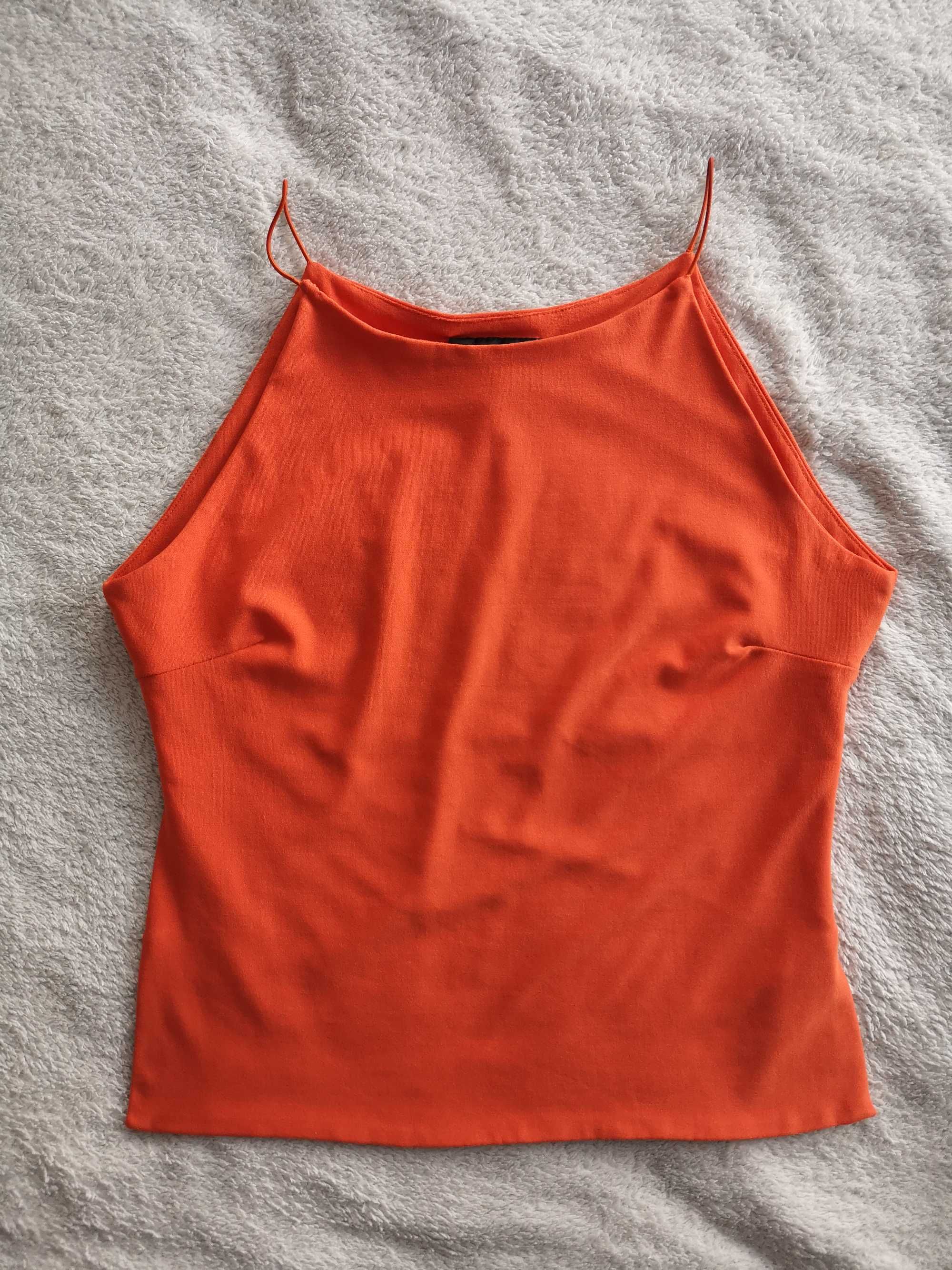 Elegancka czerwona pomarańczowa bluzka top halter Ego 36- 38 - 40