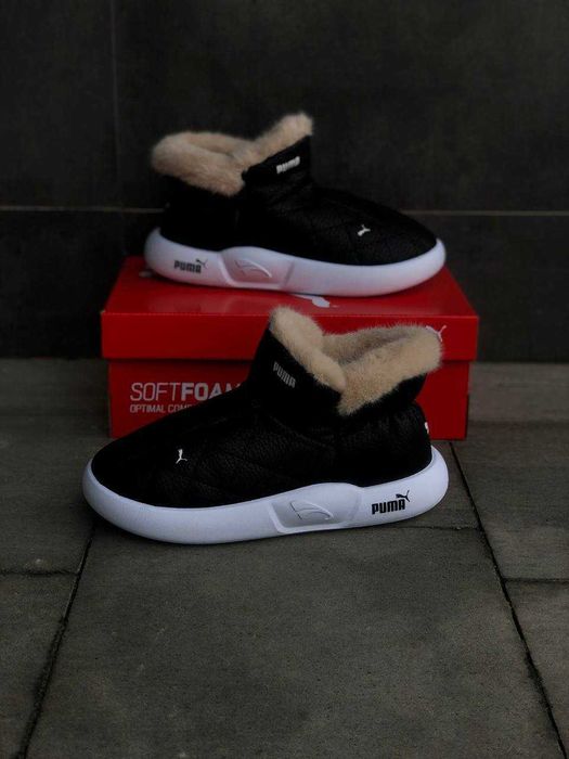 Женские зимние дутики puma черные натуральная кожа хит продаж!