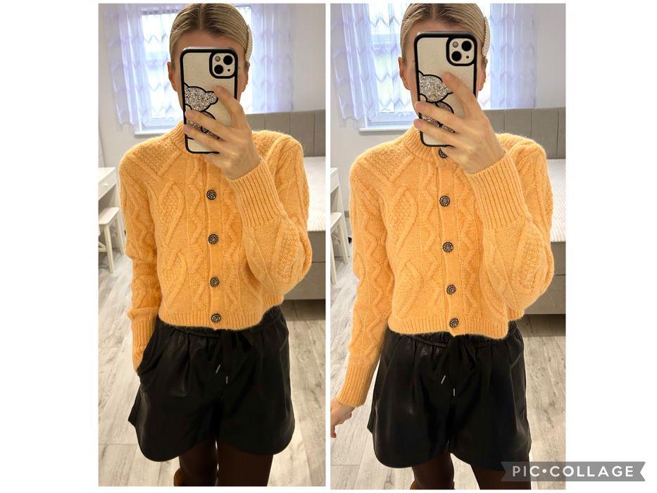 Zara pomaranczowy sweterek z wełną S