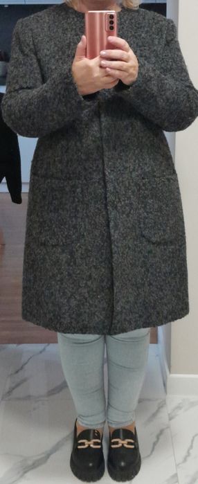 Płaszcz Bialcon Rabarbar zimowy ciepły boucle wełna grafit 44 XL  XXL