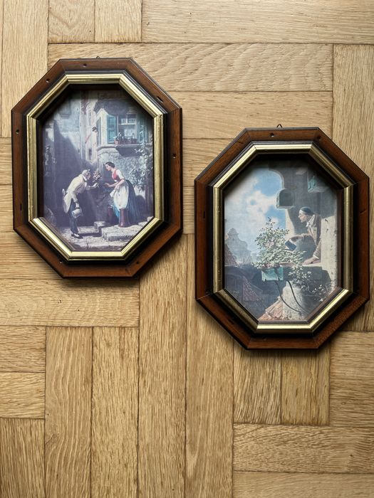 Vintage obrazki drewniane ramy komplet retro obrazek obraz stare ramki