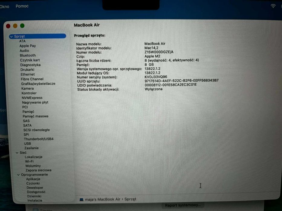 MacBook Air M2 13,6" 8/256 GB –Idealny stan! 100% Kondycji, nieużywany