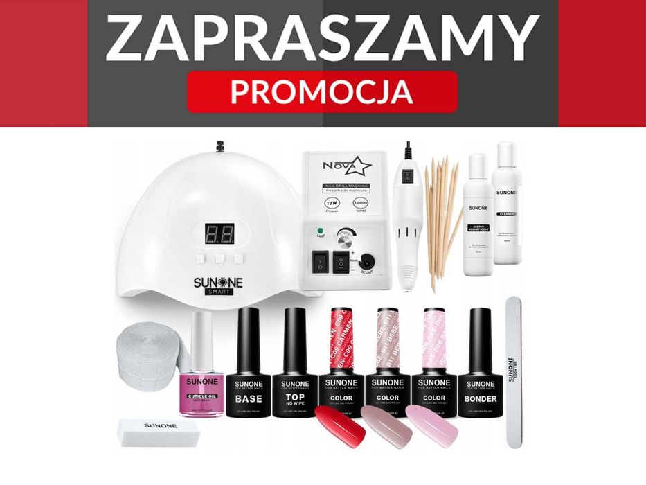 Promocja! Zestaw do manicure hybrydowego z lampą LED 48W i frezarką
