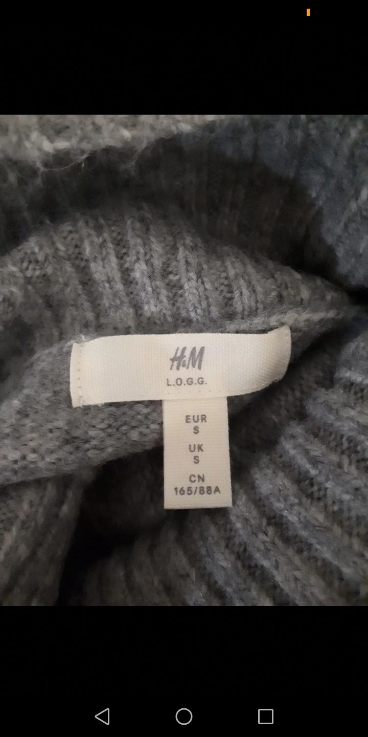 Sukienka długa sweterkowa z golfem h&m szara