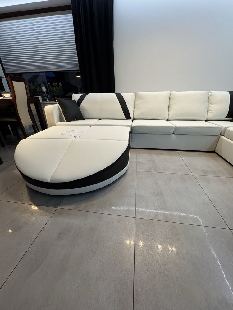 Narożnik, sofa nowy bialo czarny z ekologicznej skory
