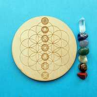 Kit Chakras - Placa madeira + 7 pedras naturais