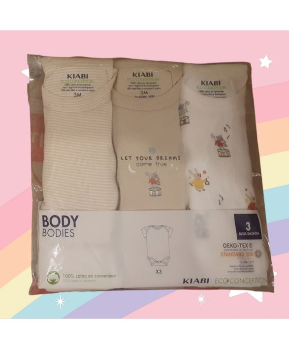 1-3 міс. набір фірмових боді kiabi унісекс
1-3 та 3-6 міс. на дівчин