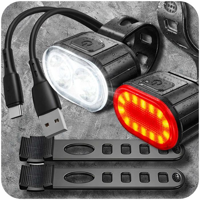 ZESTAW LAMPKA ROWEROWA przód tył zestaw led usb