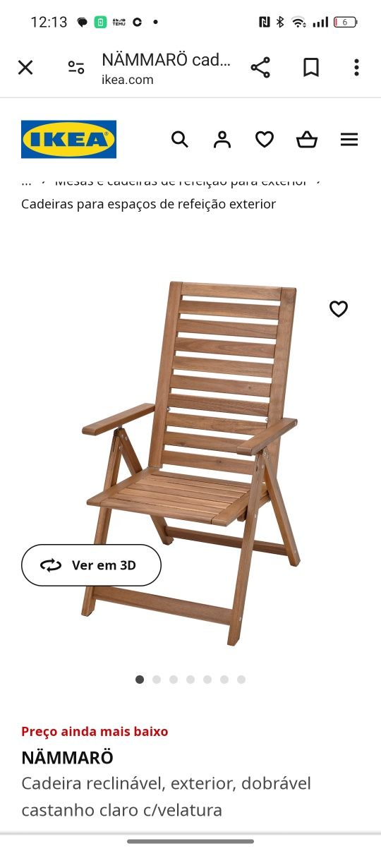 Cadeira exterior reclinável IKEA