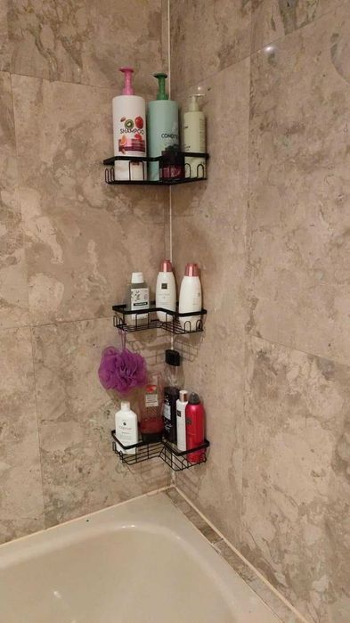 Zestaw 3 półki prysznicowe czarne metalowe bez wiercenia przyklejane