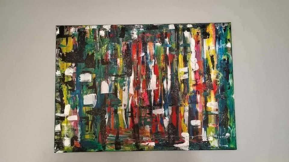 Pintura abstrata em acrílico sobre tela com dimensões de 70x50cm