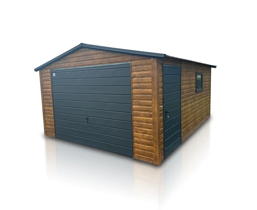 Garaż jednostanowiskowy 4x6 m Dach dwuspadowy, Brama uchylna, Drewnopo