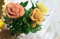 Розы из бисера. Подарок. Цветы из бисера. День влюбленных . 8 марта