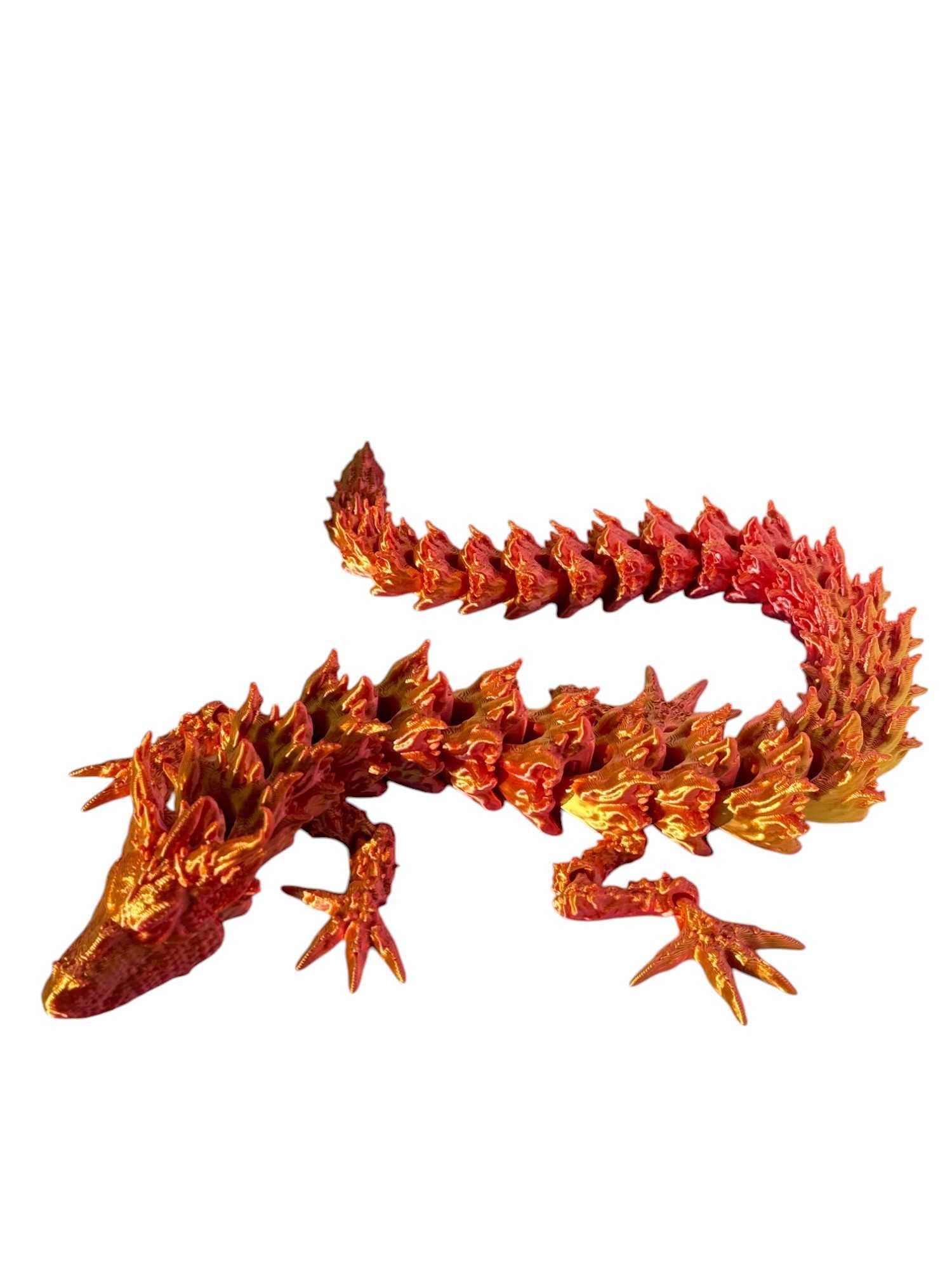 Ognisty Smok, Fire Dragon przegubowy, druk 3D różowo-żółty, ruchomy