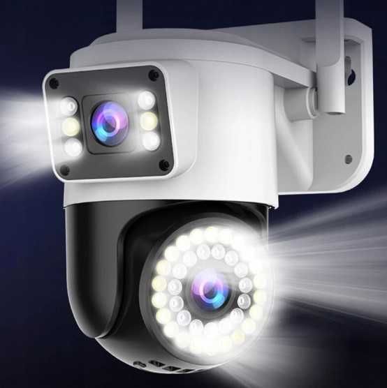 Podwójna Kamera WIFI Smart Zewnętrzna Obrotowa 4K 4MPX Detekcja Alarm