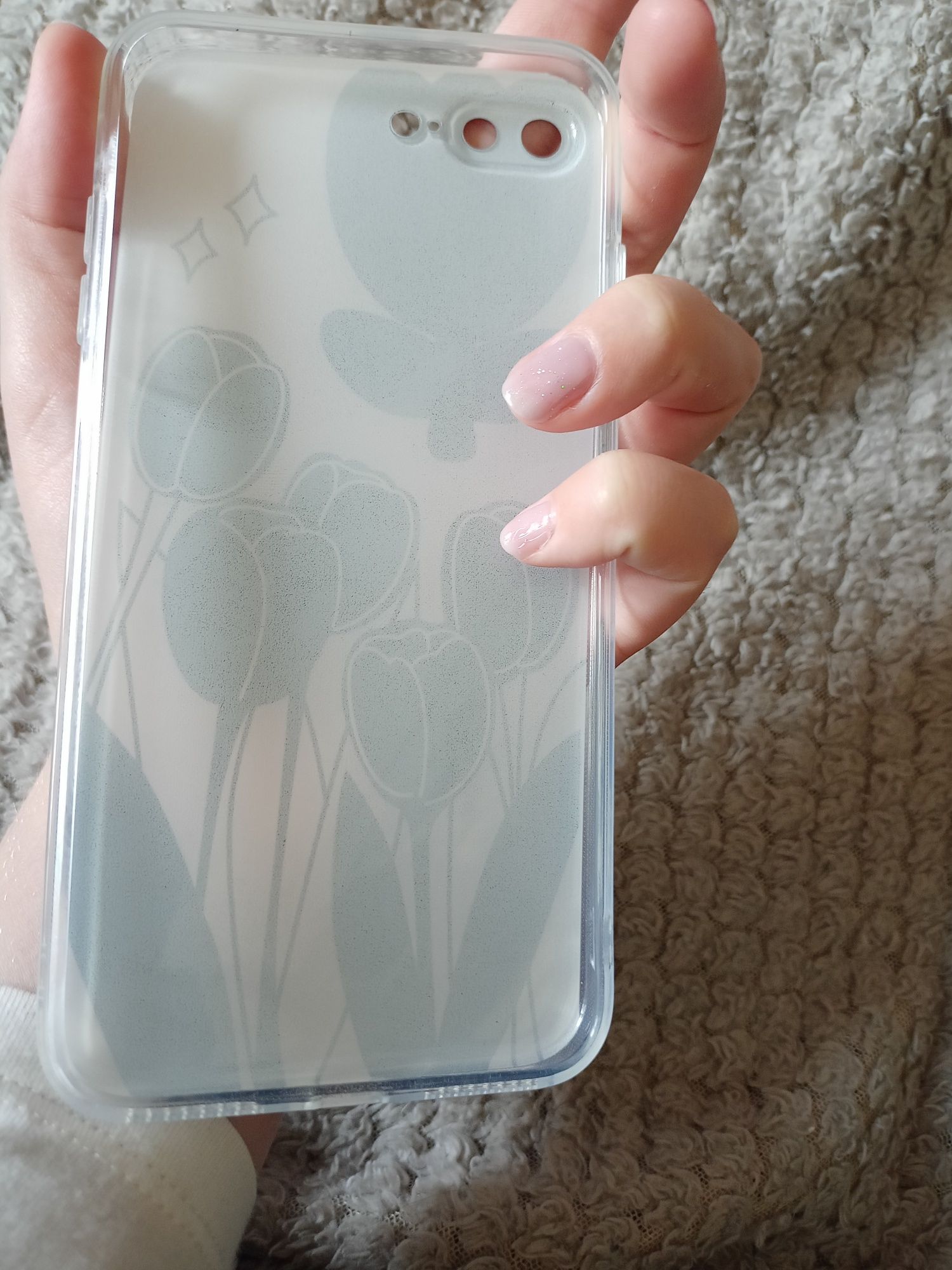 Nowe Etui do telefonu iPhone 7 8 plus silikonowe w kwiaty biało czarne