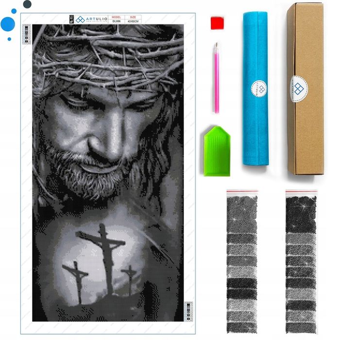 Duży Haft Diamentowy 80x40cm Jezus Krzyż Bóg Mozaika Zestaw 5d Akcesor